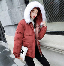 Load image into Gallery viewer, Womens Winter Short Puffy Coat with Hood in Pink
