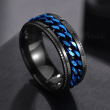 Load image into Gallery viewer, Mens Stainless Steel Rotatable Chain Style Black Ring
