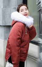 Load image into Gallery viewer, Womens Winter Short Puffy Coat with Hood in Red
