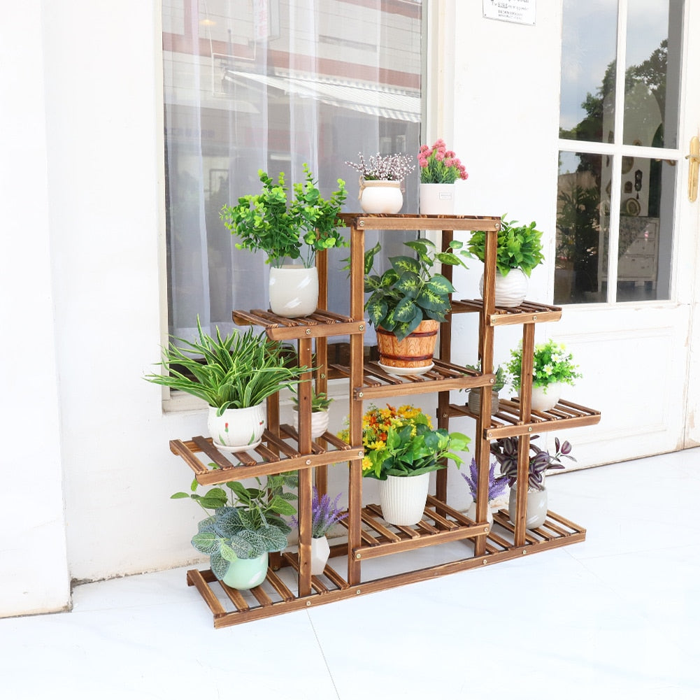 Indoor 9 Tier Wooden Plant Home Decor Stand