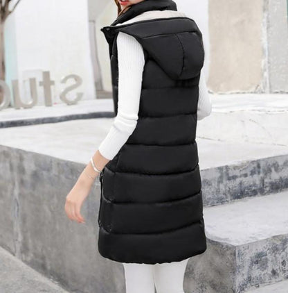 Womens Classic Black High Collar Hooded Puffer Winter Vest