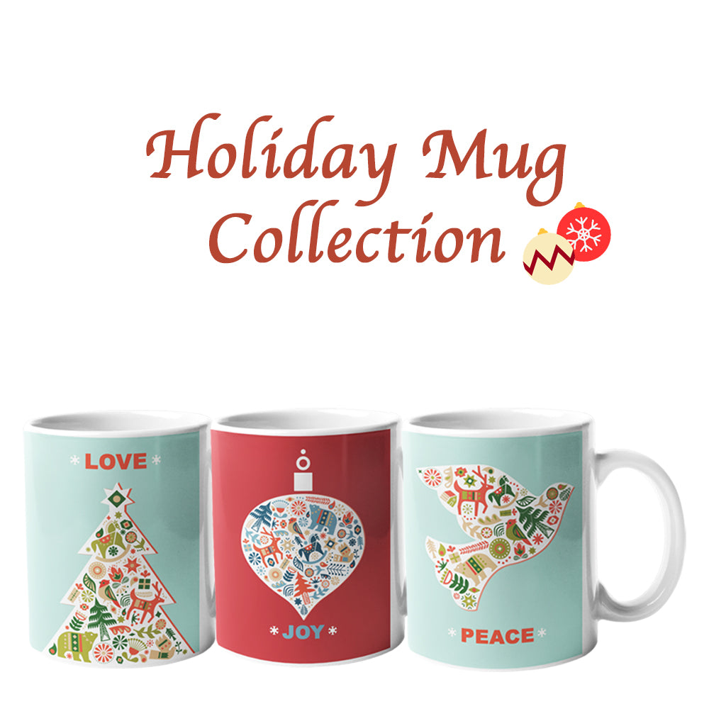 Joy, Love, Peace Holiday 3 Coffee Tea Mug Set