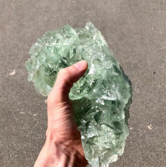 Uneven Long Rectangle Shape Natural Green Fluorite Crystal