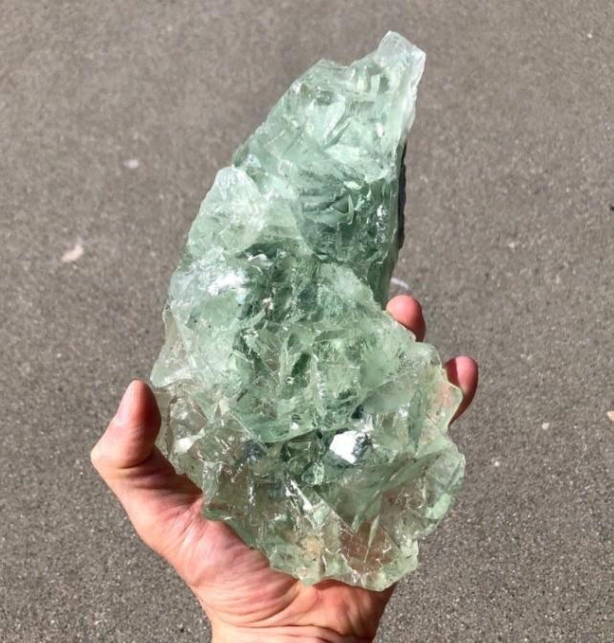 Uneven Long Rectangle Shape Natural Green Fluorite Crystal
