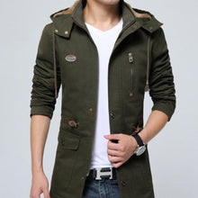 Load image into Gallery viewer, Mens Military Style Hooded Trench Coat
