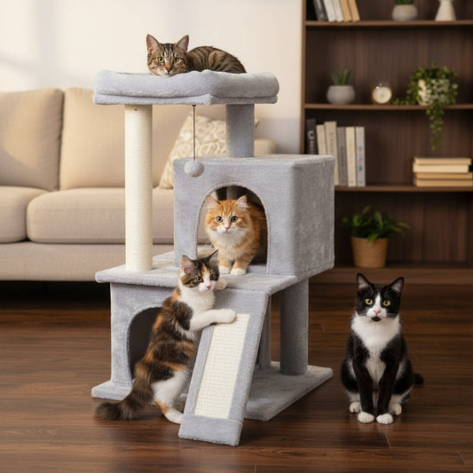 Cat Tree House Scratching Post with Ramp