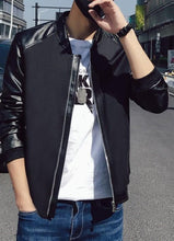 Load image into Gallery viewer, Mens Bomber Jacket with Vegan Leather Sleeves

