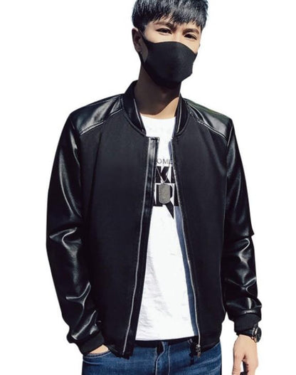 Mens Bomber Jacket with Vegan Leather Sleeves