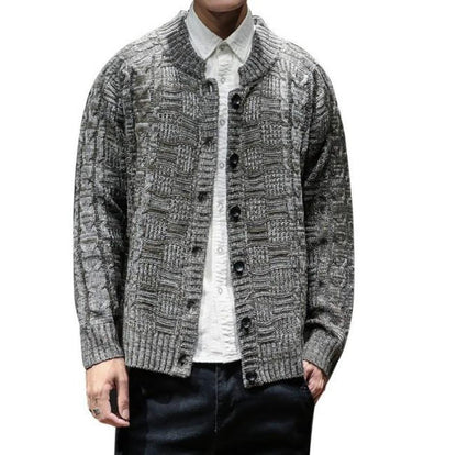 Mens Crew Neck Button Front Cardigan in Gray