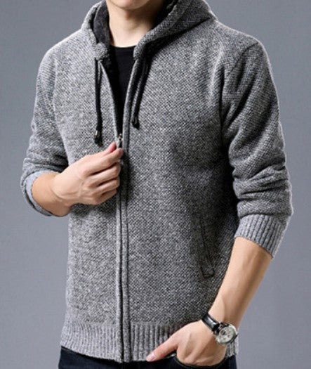 Mens Zipped Up Hooded Jacket in Gray