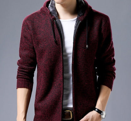 Mens Zipped Up Hooded Jacket in Red Wine