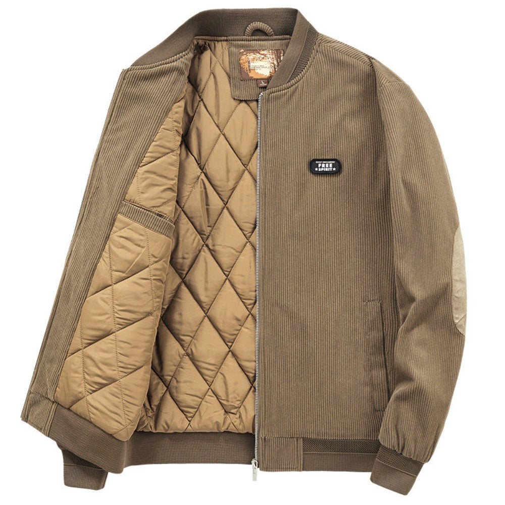 46 Rond Jacket Mens Round Collar Winter Zipped Up Elbow Patch Jacket – Onetify
