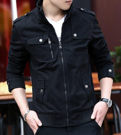 Mens Military Style Casual Jacket with Zipper Design