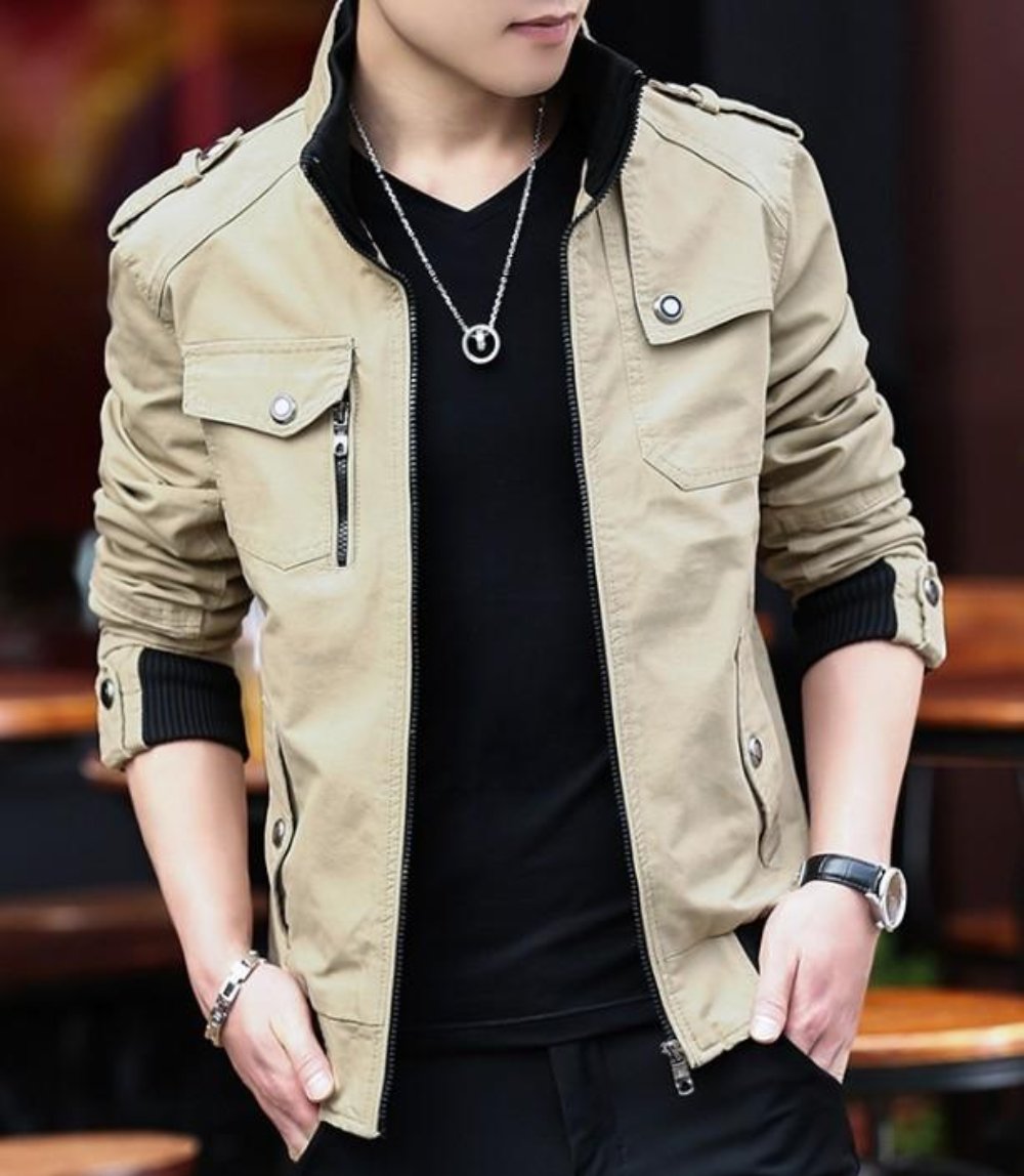 Mens Military Style Casual Jacket with Zipper Design
