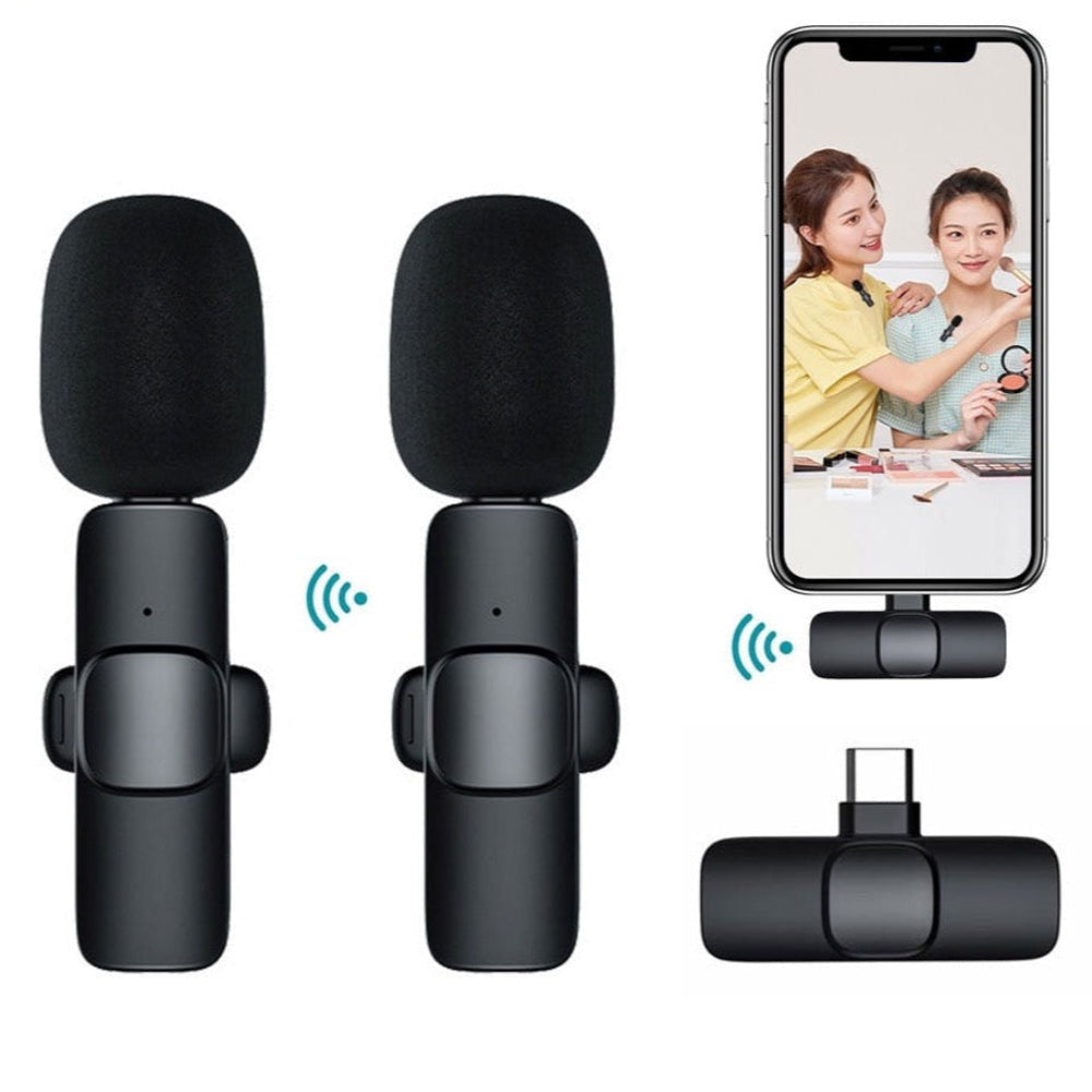Mini Wireless Recording Microphone with Clip  2 Mics Set