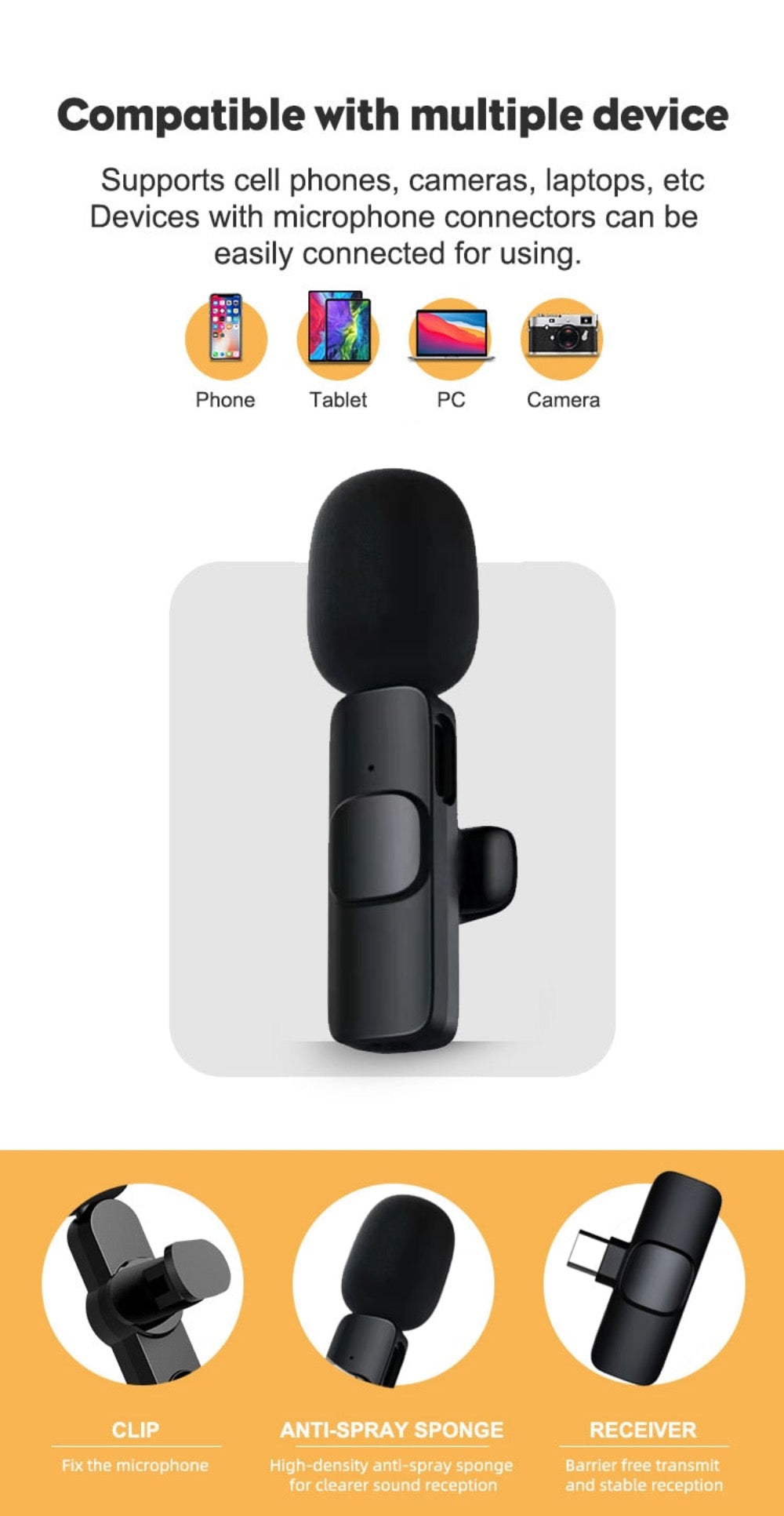 Mini Wireless Recording Microphone with Clip  2 Mics Set