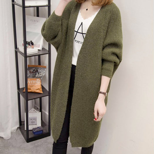 Womens Open Front Knit Mid Length Cardigan