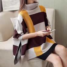 Load image into Gallery viewer, Womens Plaid Sweater Cape with Yellow Stripes
