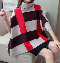Load image into Gallery viewer, Womens Plaid Sweater Cape with Red Stripes
