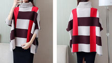 Load image into Gallery viewer, Womens Plaid Sweater Cape with Red Stripes
