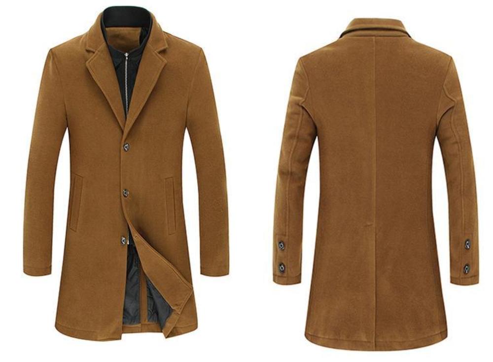 Mens Wool Blend Dual Collar Classic Mid Length Coat in Brown