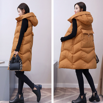 Womens Hooded Long Puffy Vest
