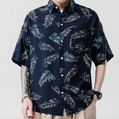 Mens Oversized Navy Floral Hawaiian Shirt