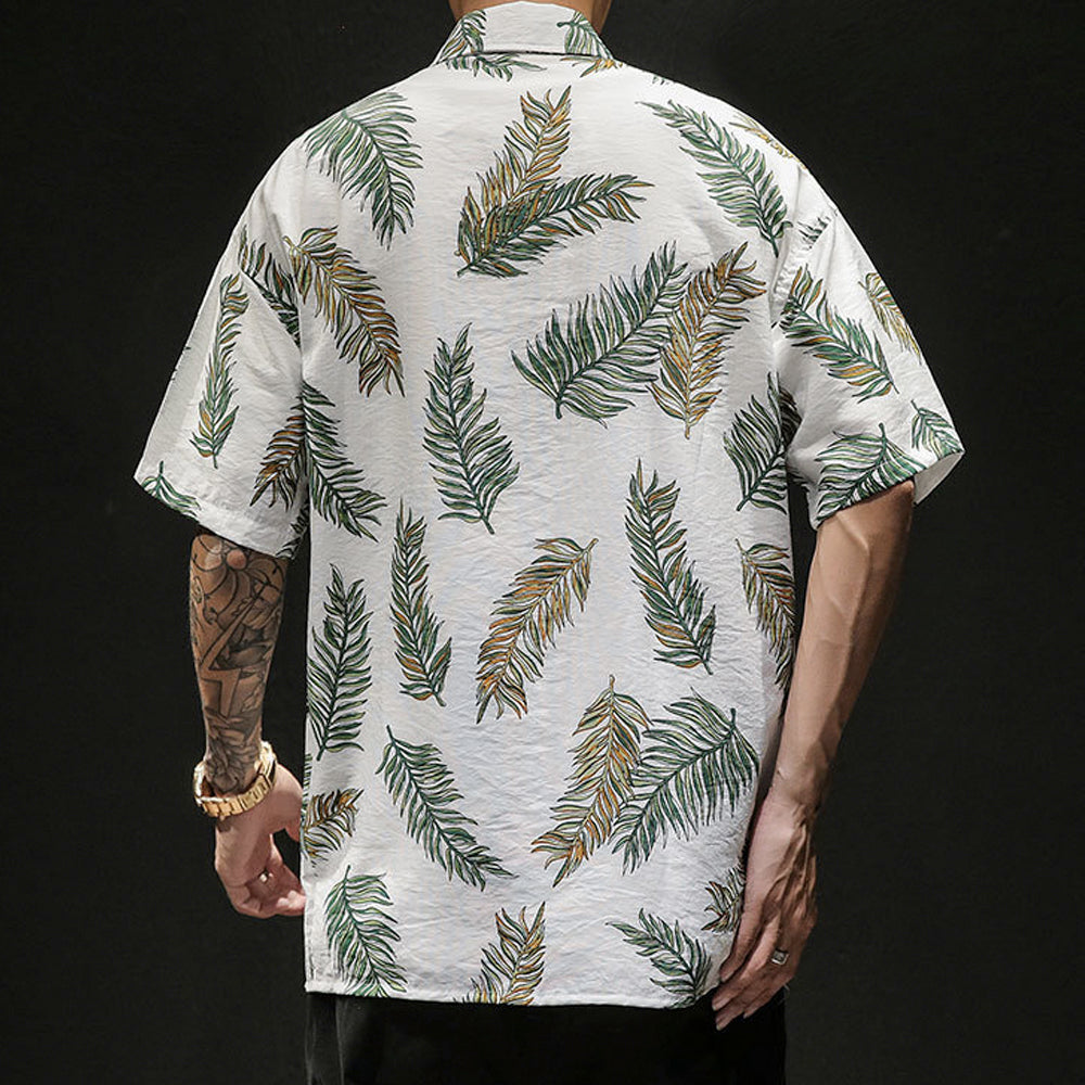 Mens Oversized Leaf Print Hawaiian Shirt