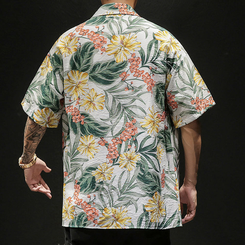 Mens Oversized Tropical Short Sleeve Print Hawaiian Shirt