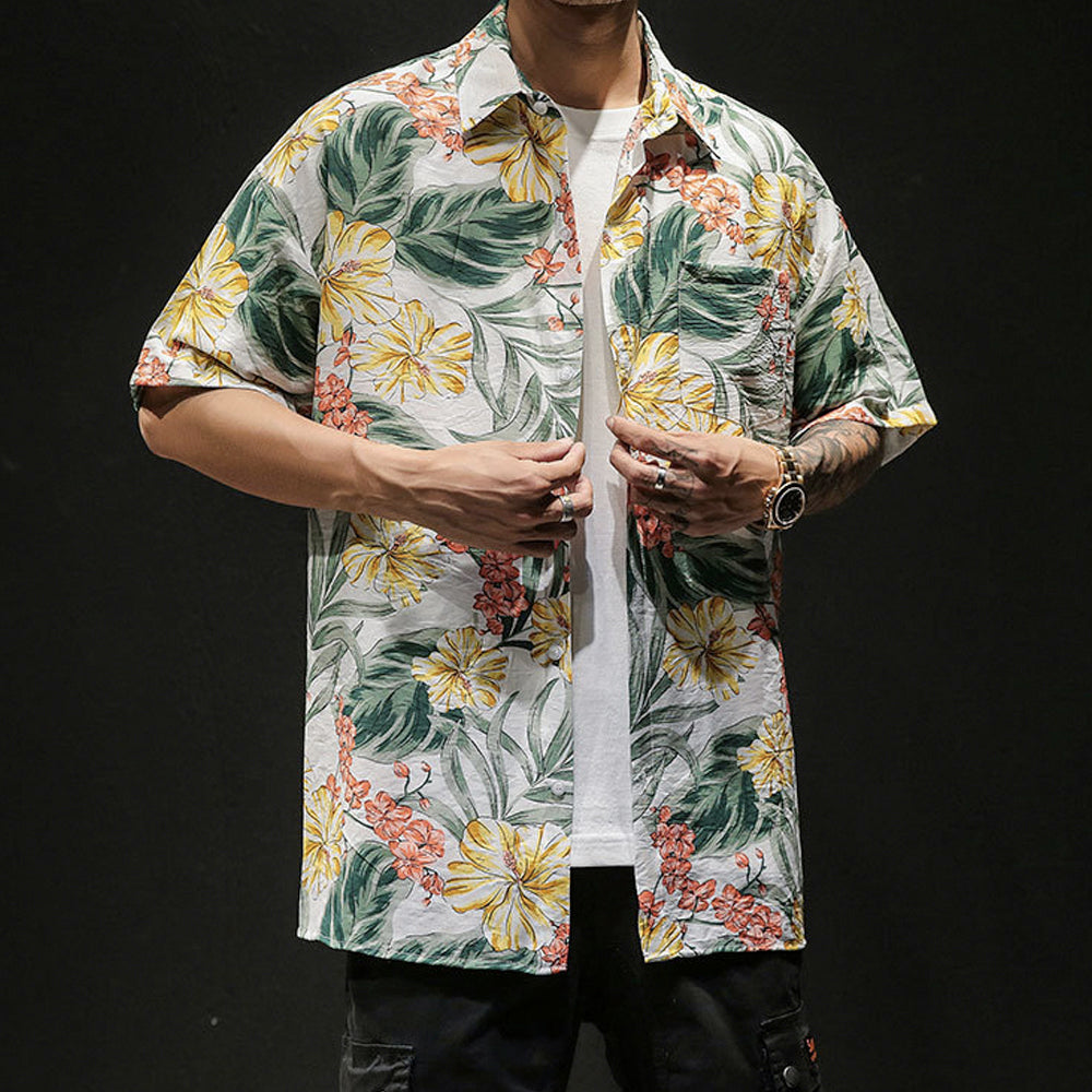 Mens Oversized Tropical Short Sleeve Print Hawaiian Shirt