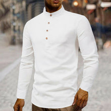 Load image into Gallery viewer, Mens Round Collar Half Button Up Linen Shirt
