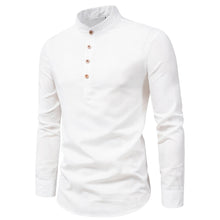Load image into Gallery viewer, Mens Round Collar Half Button Up Linen Shirt
