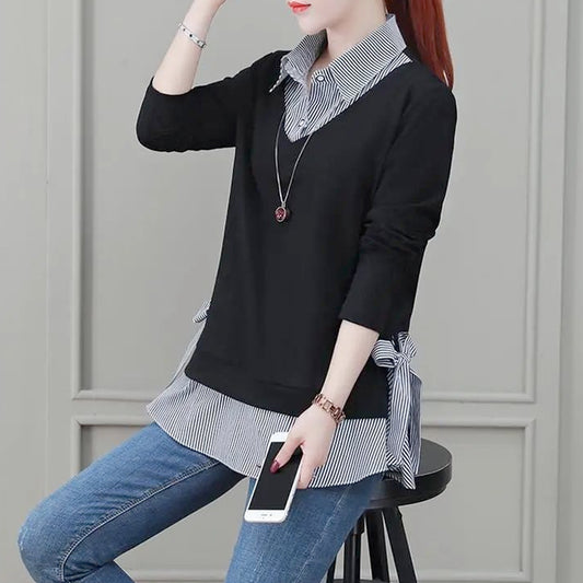 Womens Faux Double Layer Shirt with Side Bow