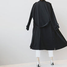 Load image into Gallery viewer, Womens Double Breasted Long Trench with Side Button Details
