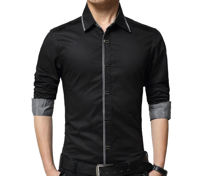 Mens Shirt with Layered Shoulder Details in Black
