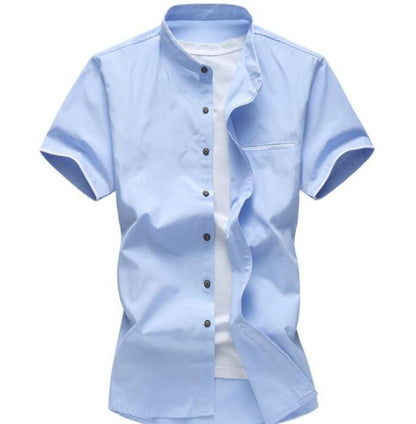 Mens Light Blue Stand Collar Shirt with Pocket Details