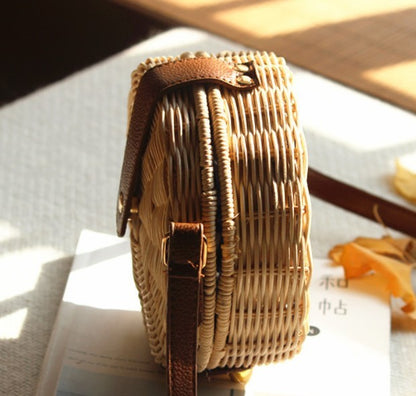 Wicker Straw Round Shoulder Bag