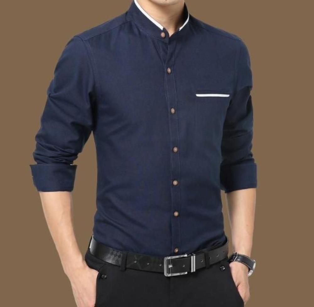 Mens Mandarin Collar Long Sleeve Button Front Shirt – Onetify