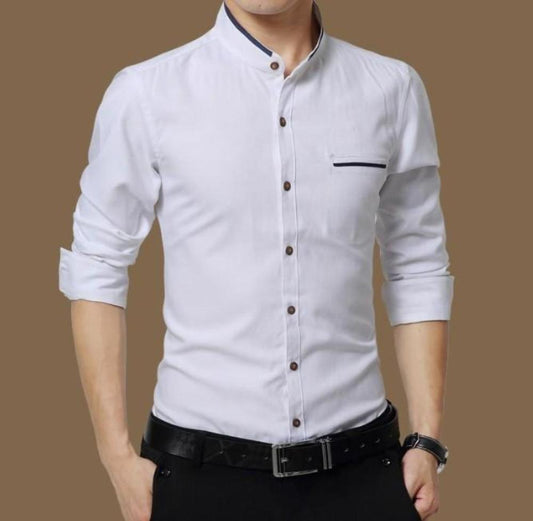 Mens Mandarin Collar Long Sleeve Button Front Shirt