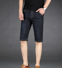 Load image into Gallery viewer, Mens Mid Length Black Denim Slim Fit Shorts
