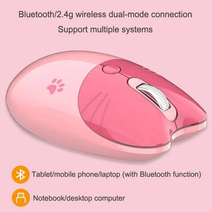 Cartoon Cat Theme Bluetooth with 2.4Ghz Wireless Mouse