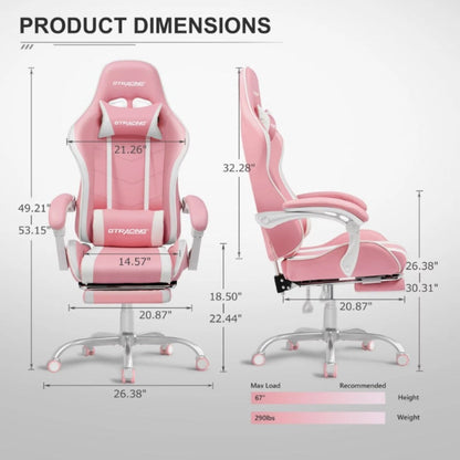 Pink Gaming Chair with Footrest
