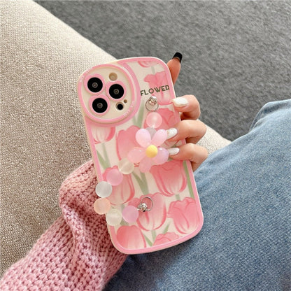 Floral Pattern Phone Case with Wrist Strap