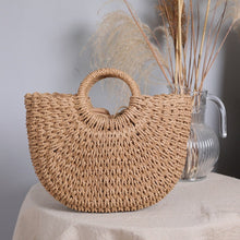 Load image into Gallery viewer, Summer Top Handle Semi Circle Straw Bag
