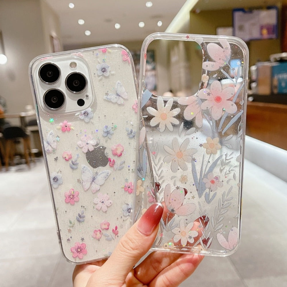 Floral Sparkly Clear iPhone Case