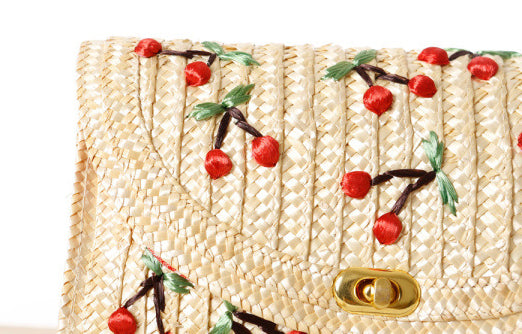 Cherry Straw Bag with Chain