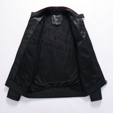 Load image into Gallery viewer, Mens Striped Biker Vegan Leather Jacket
