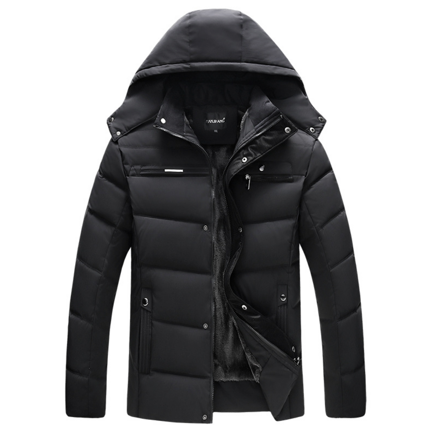 Mens Winter Zipper Coat with Detachable Hood