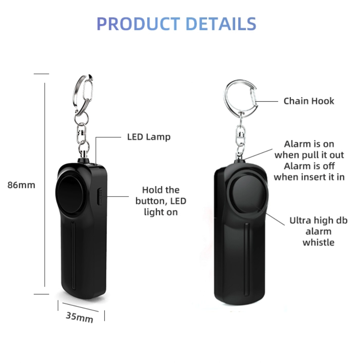Personal Alarm Keychain with LED Light