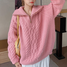 Load image into Gallery viewer, Women Half Zip Cable Knit Sweater

